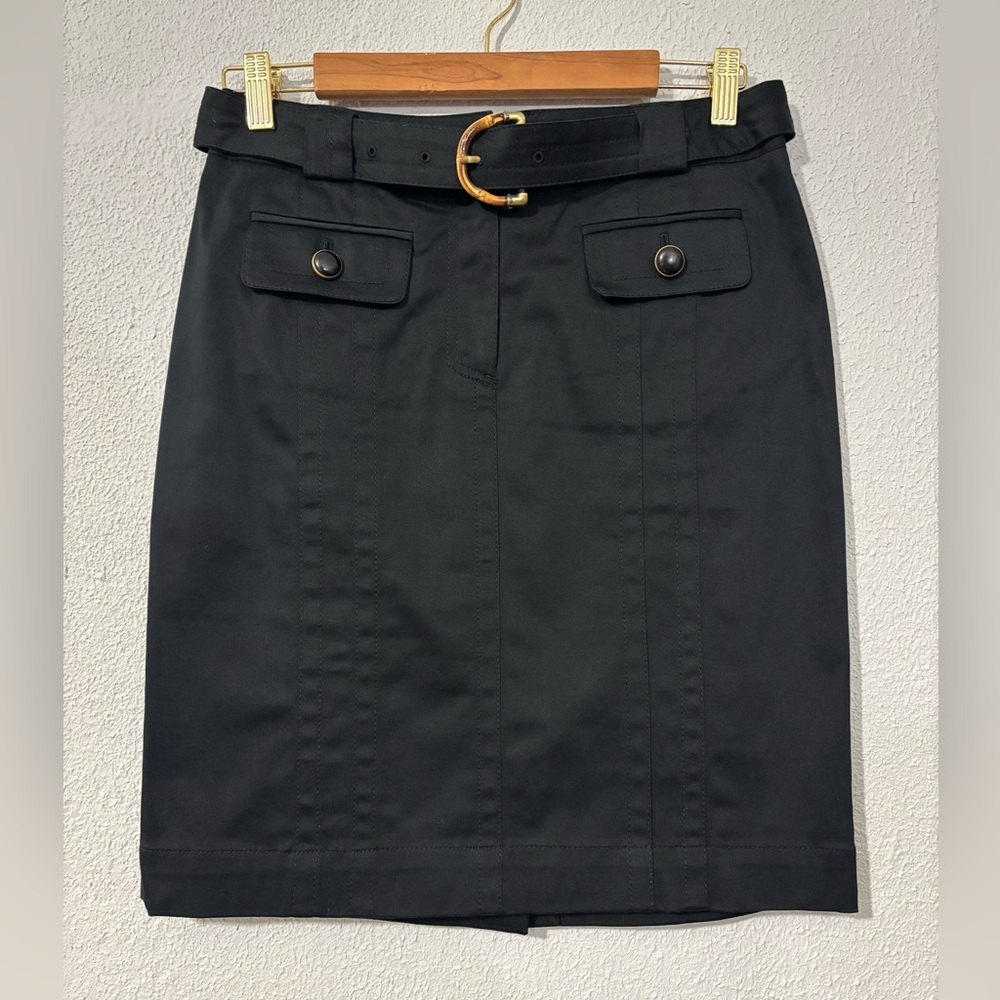 Jones New York Signature Stretch Black Pencil Skirt Knee-length with Belt Size 4